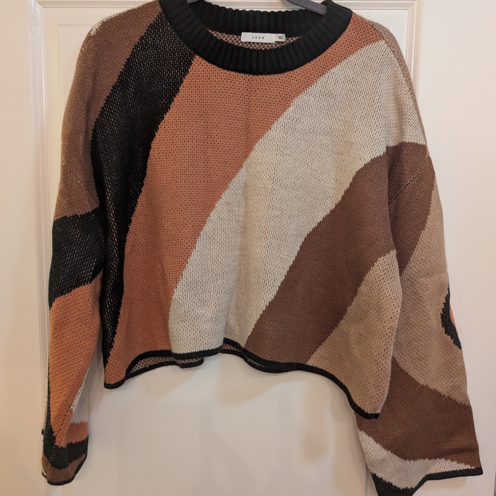 Lush Women's Sweater in Black, Brown, and Cream